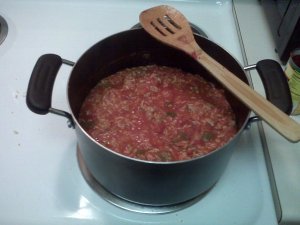 Pot of rice with ground turkey meat